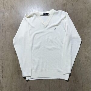 Polo Ralph Lauren Sweater Mens Large White Cashmere V Neck Pony Logo Pullover